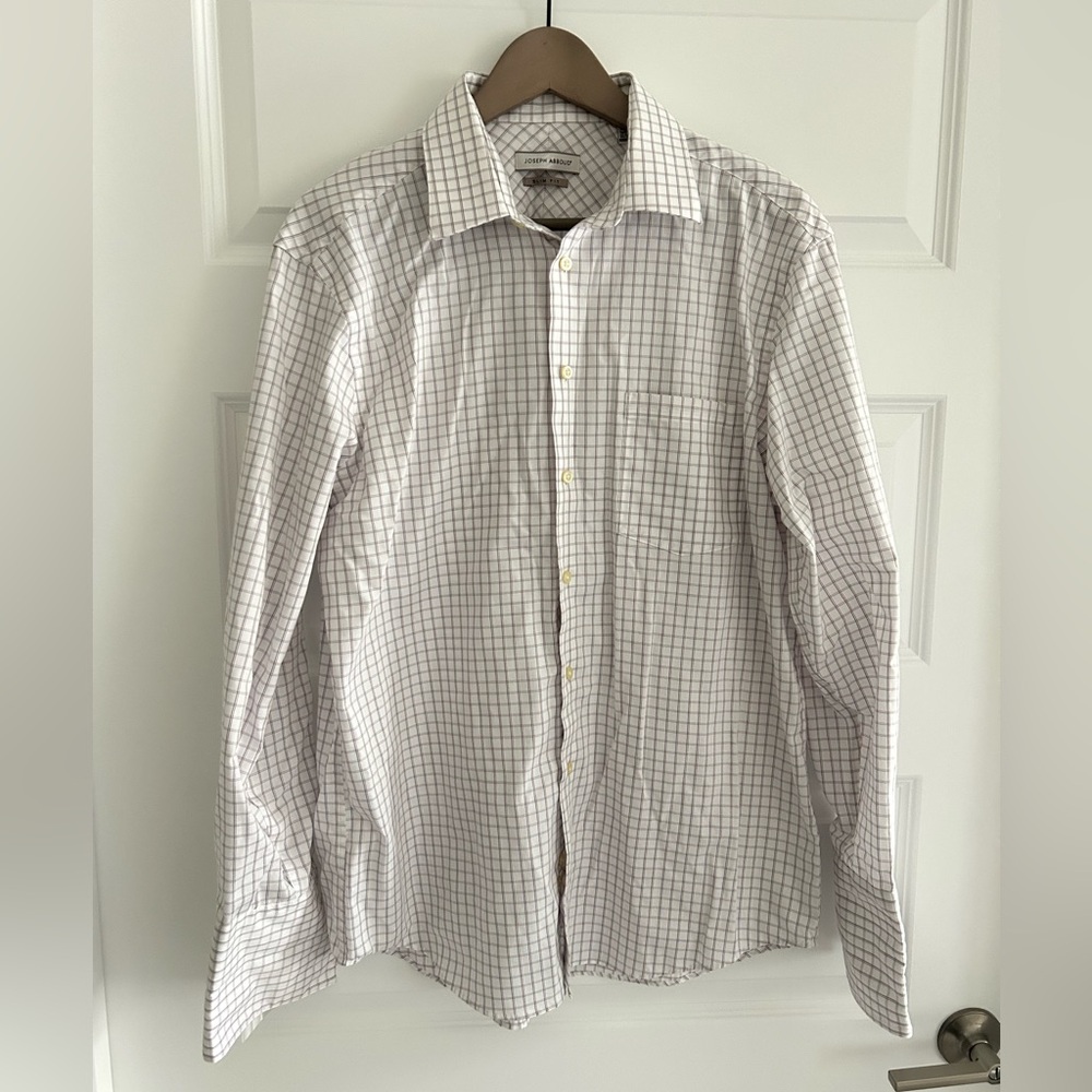 Joseph Abboud Slim Fit Dress Shirt French Cuff White Blue Size 16.5